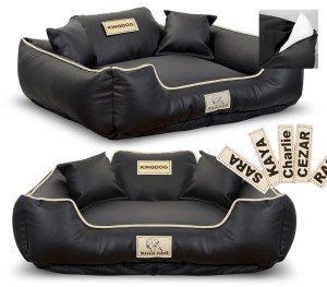 Legowisko dla psa kojec KINGDOG EKOSKÓRA 115x95 cm personalizowane rozbieralne antyslip czarne