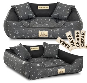 Legowisko dla psa kojec KINGDOG 115x95 cm personalizowane wodoodporne kości srebrne