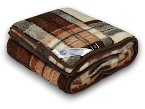 Koc wełniany 200x220 merynos australijski krata z czerwonym