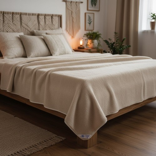 Koc wełniany camel jasny w kolorze cappuccino 01