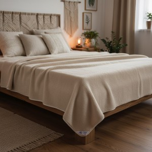 Koc wełniany camel jasny 200x200(+-5cm)