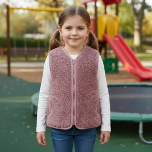 Kamizelka Wełniana Dziecięca Merynos Brudny Różowy 4-5 lat
