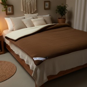 kołdra wełniana camel ciemny i kaszmir gładki Woolmark 160x200