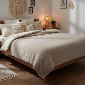 kołdra wełniana camel jasny i kaszmir gładki Woolmark 160x200