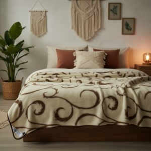 koc wełniany merynos australijski brown Woolmark 160x200