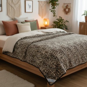 koc wełniany merynos australijski lampart Woolmark 140x200