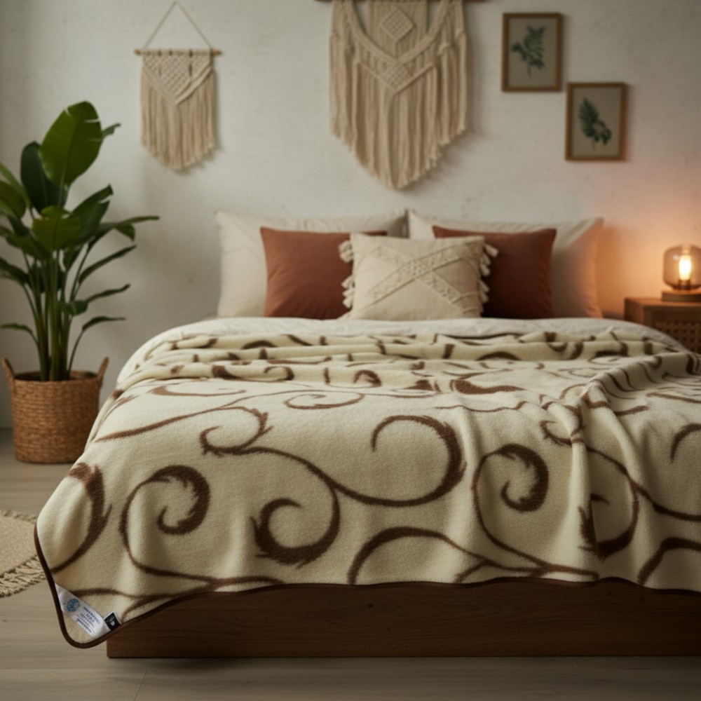 koc wełniany merino 100x140 brown indygo